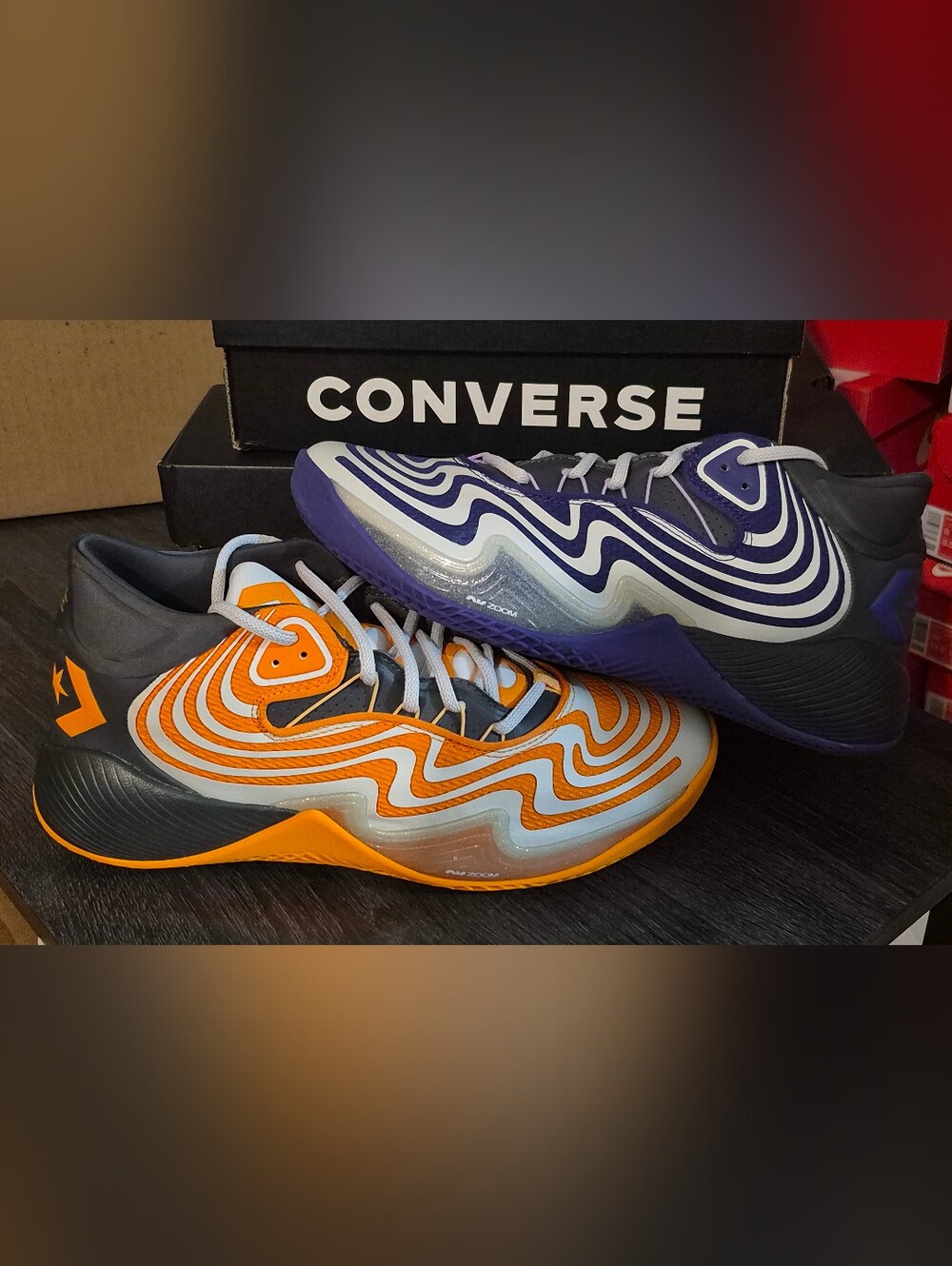 Converse  Men's Wave-Pattern Athletic Shoes in Purple and Orange